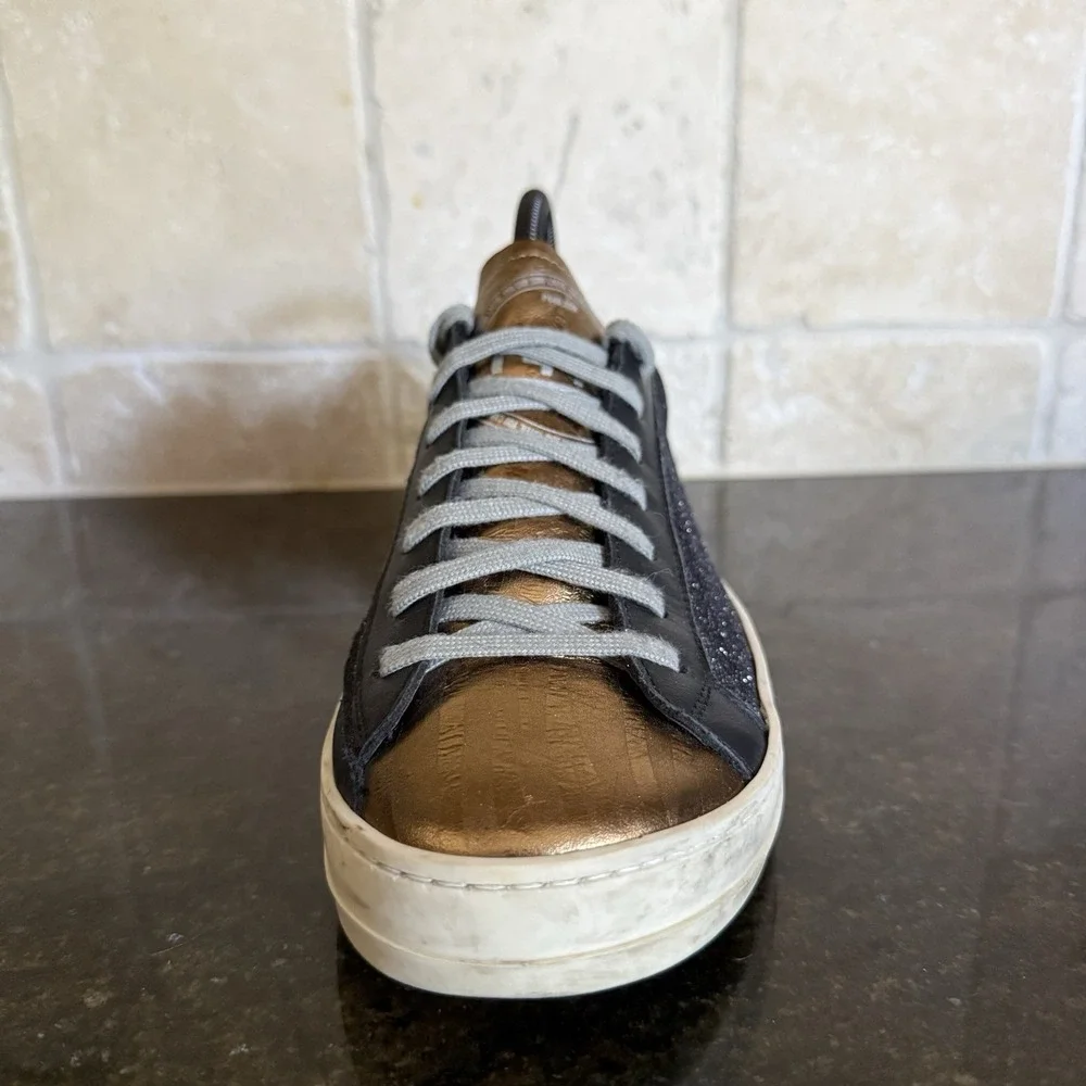 P448 John Glitter Black and Gold Low Top Sneakers EU 40 US 10 Made In Italy